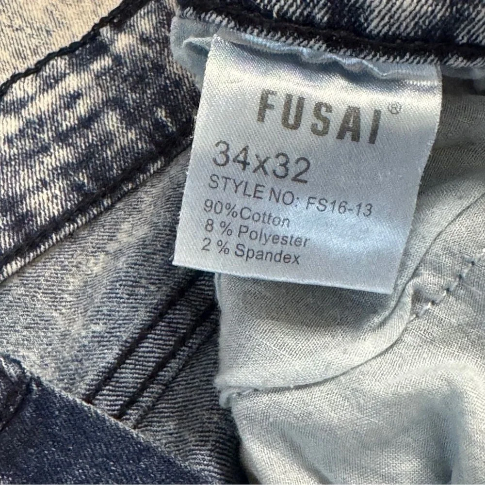 Vintage Fusai Skinny Jeans Men's 34 Moto‎ Denim Acid Wash Stretch Y2K 90's